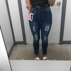 High rise distressed skinny jeans